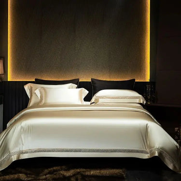 Luxury Silver Gold Silk Cotton Soft Smooth Hotel Quality Bedding Set